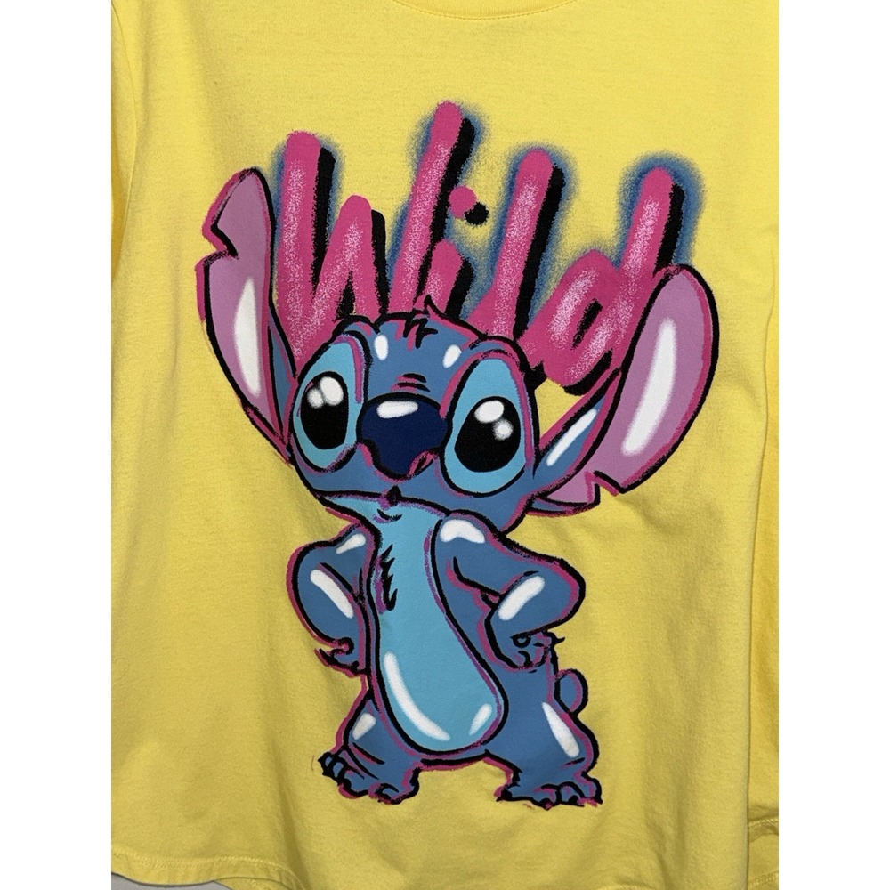 Disney Stitch Wild Graphic Tee Women's XL Yellow Boxy Crop Y2K